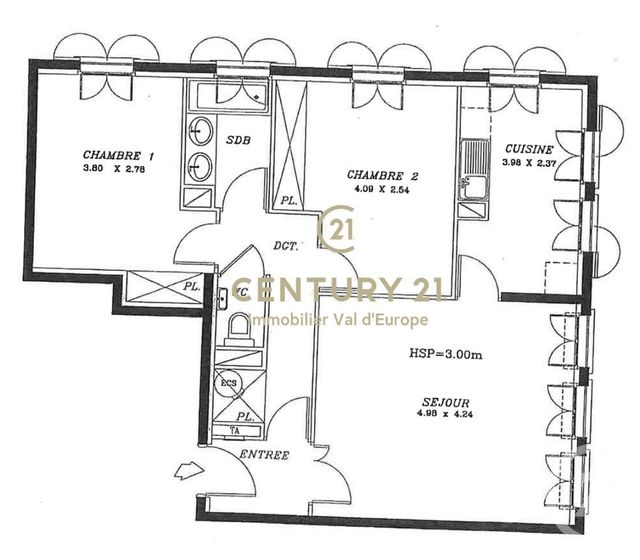 Appartement F3 à vendre - 3 pièces - 69.46 m2 - SERRIS - 77 - ILE-DE-FRANCE - Century 21 Immobilier Val D'Europe