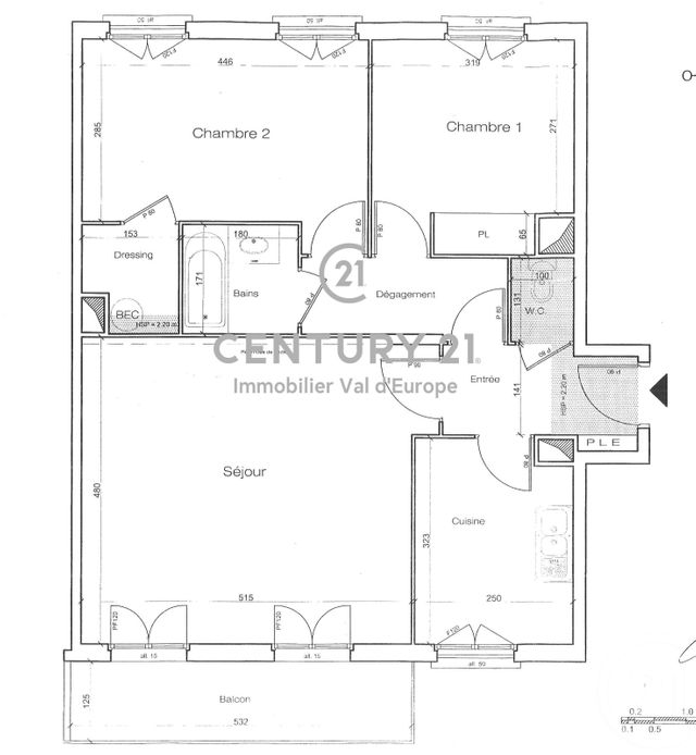 Appartement F3 à louer - 3 pièces - 71.15 m2 - SERRIS - 77 - ILE-DE-FRANCE - Century 21 Immobilier Val D'Europe